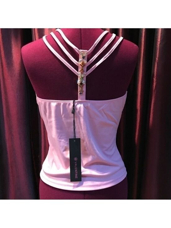 Valentine Tops - New Jeweled Camisole Style Top Unique Spaghetti Straps Pink   Cochella Carnaval